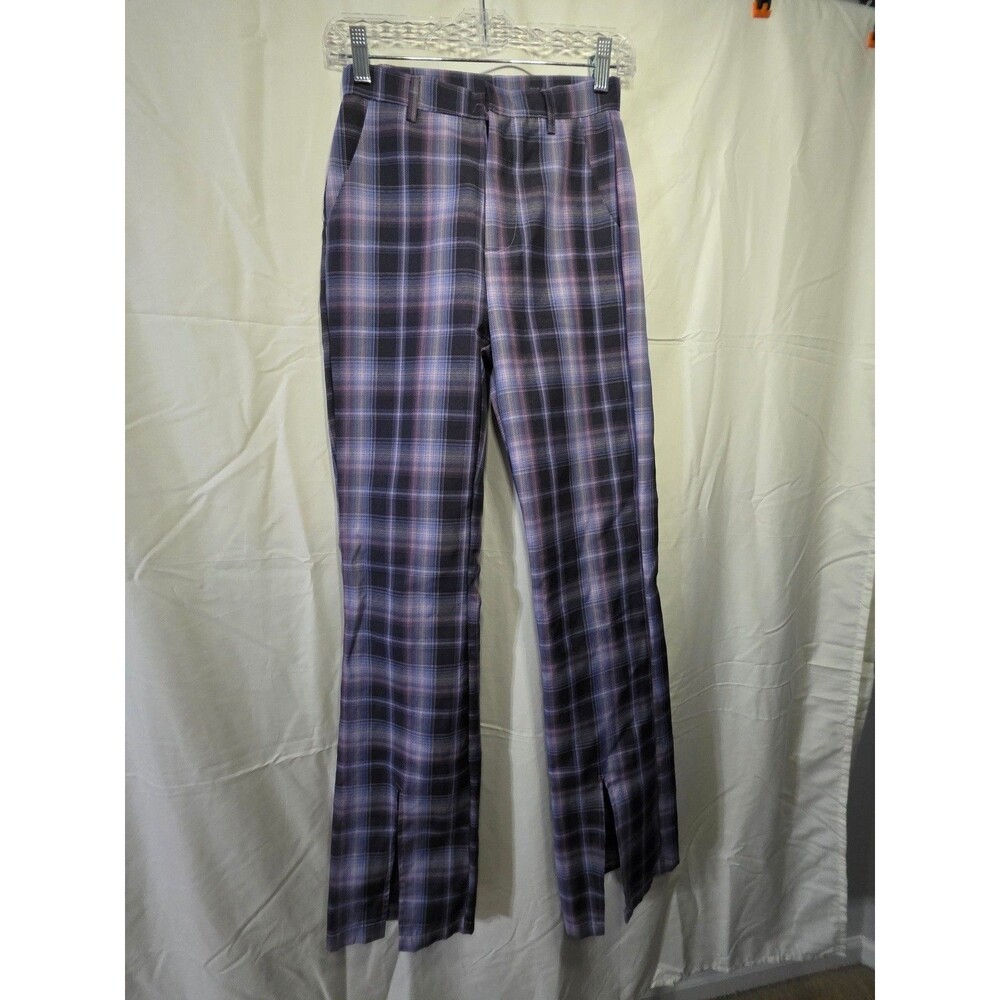 Wide Leg Plaid Pants in Purple